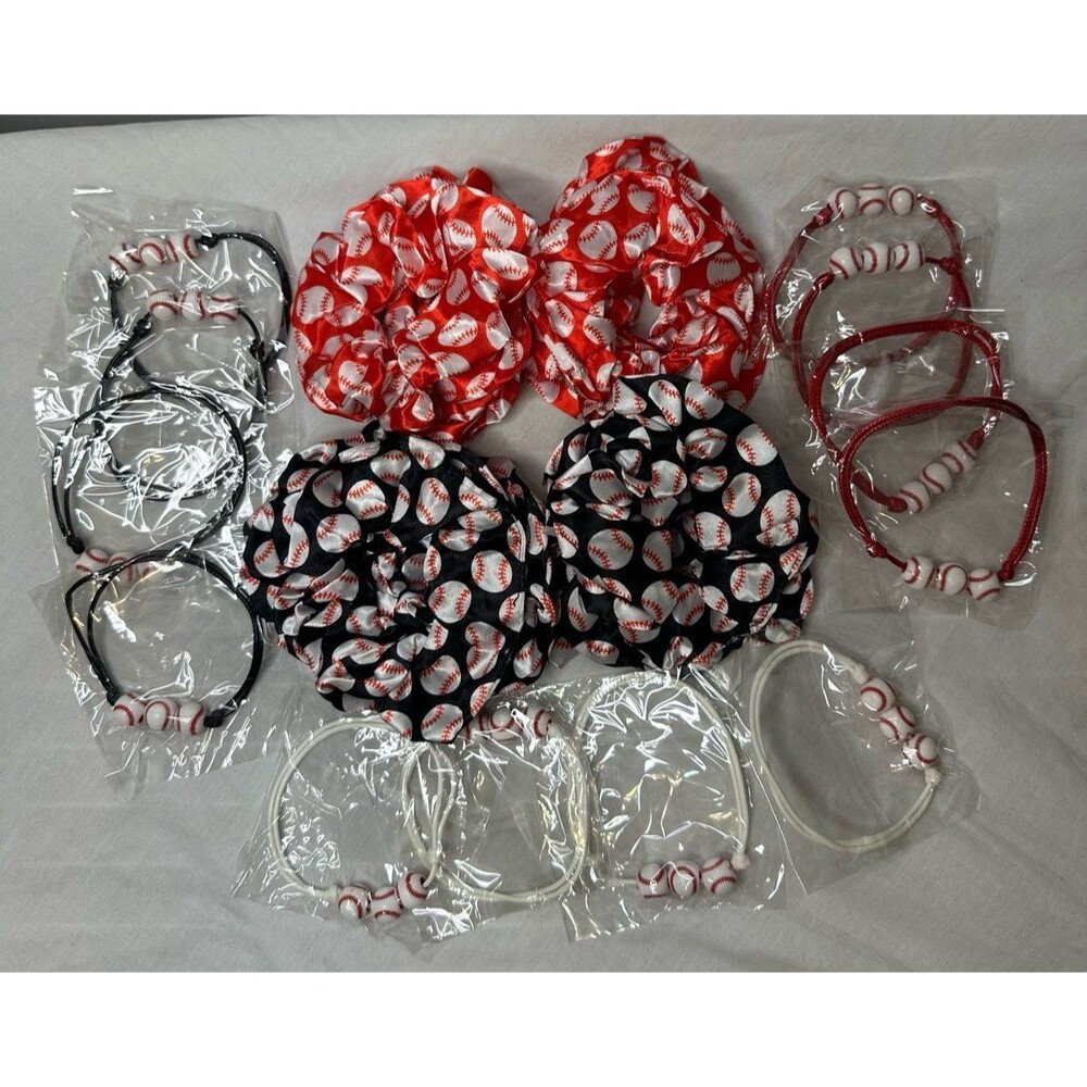 Girls Baseball Scrunchies and Bracelets